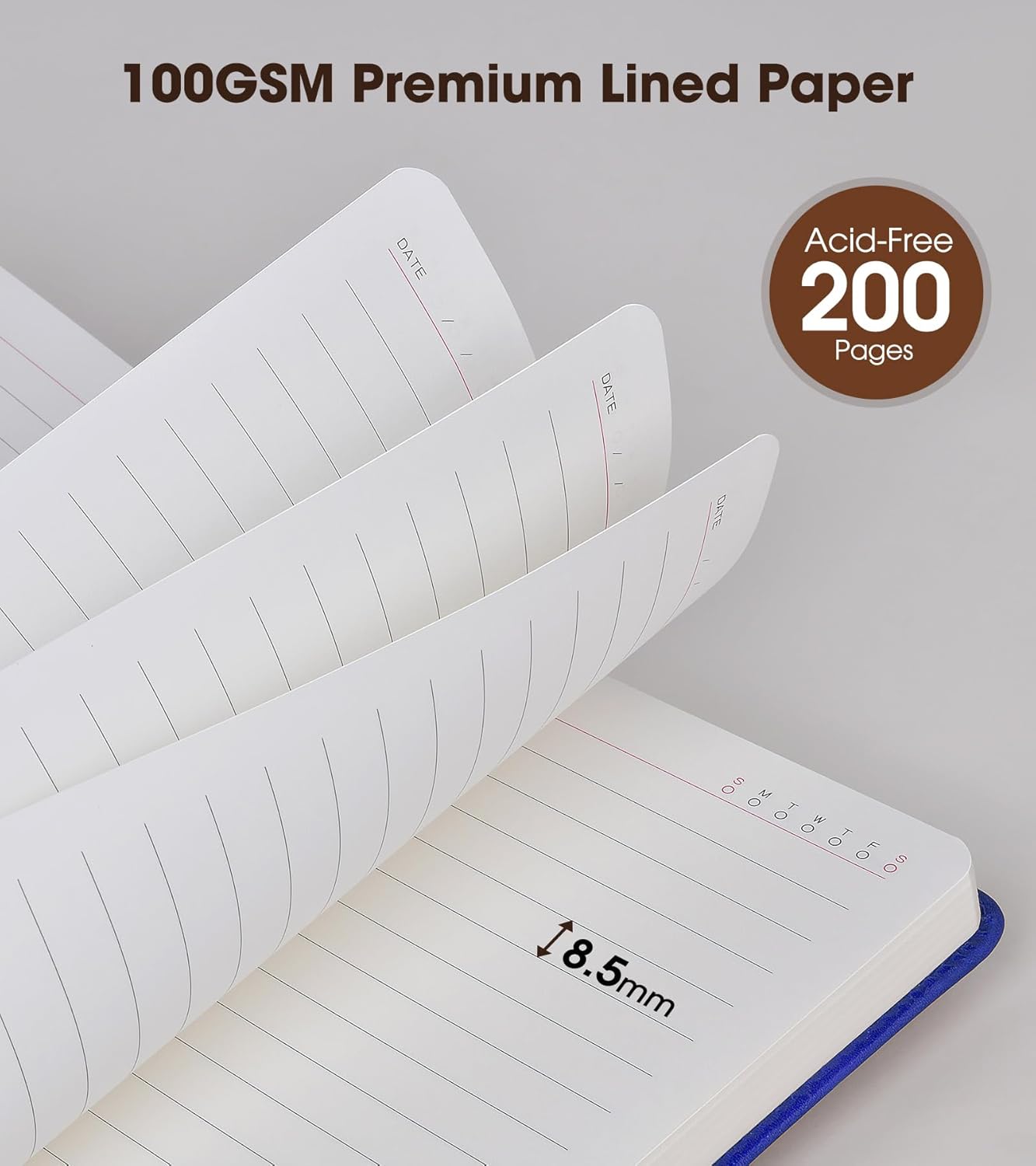 Lined Journal Notebook with Pen, A5 Personalized Hardcover Leather Journal for Men Women, 200 Pages 100 GSM Thick Paper College Ruled Notebooks for Work Travel School Writing Diary 5.9" X 8.4" Black