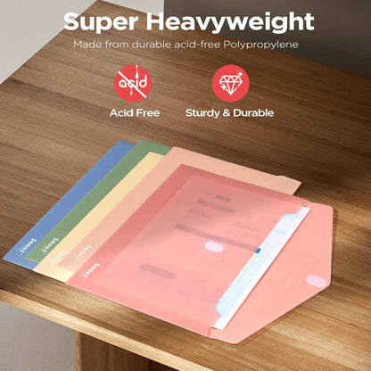 Sooez 10Pack Plastic Envelopes, Plastic File Folders, Clear Folders for Documents Trendy Colors, Super Heavyweight Document Holders, Storage Pouches, File Envelopes for School Office Supplies