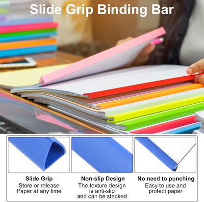PATIKIL 10Pcs Binding Bars, 15mm Binding Bars Slide Grip 120 Sheets Capacity A4 Size Report Binder Triangle Presentation Binder for Report Cover Resume, Blue