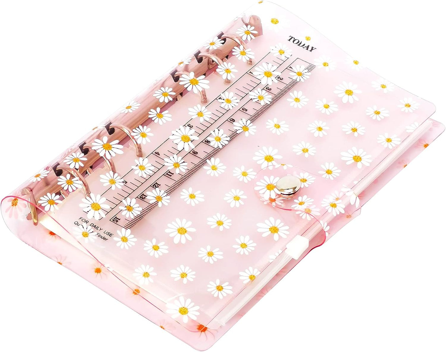 A6 A5 6-Holes Colorful PVC Cover Round Ring View Binder with Snap Button Closure File Folder for Loose Leaf Sheet Protectors Notebook Refill (Pink Daisy, A5 Mini Set) - Colors A