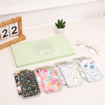 SKYDUE Small Notebooks, 3x5 Pocket Notepads with Aesthetic Covers, Mini Spiral Notebook with Lined Pages for Work Nursing School Essentials, Set Of 8