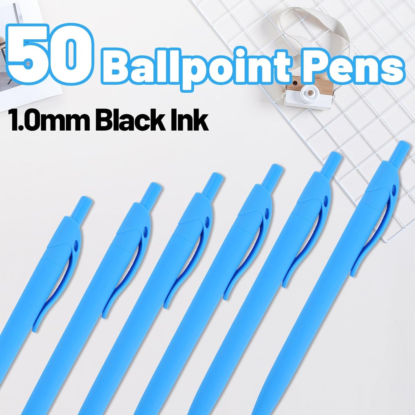 BallPoint Pens, 50 Pack (BLACK Ink),Bulk Pens, Black Barrel,Click Pens for Office Home and School, Retractable Ballpoint Pens, Medium Point, 1.00MM (Black)