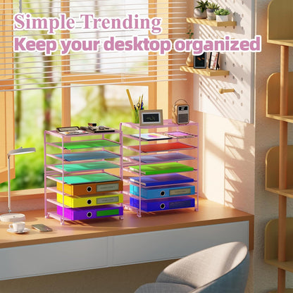 Simple Trending 2 Pack 8 Tier Letter Tray Paper - Mesh Desk File Organizer for Office School Desktop, Black