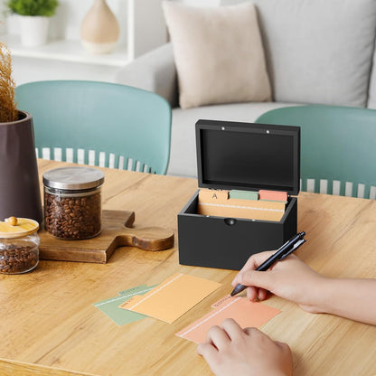DRASTAR Index Card Holder, 3x5 Index Card Box, Wooden Index Card Organizer with 45 Dividers, Flashcard Notecard Holders for Home Office, Brown