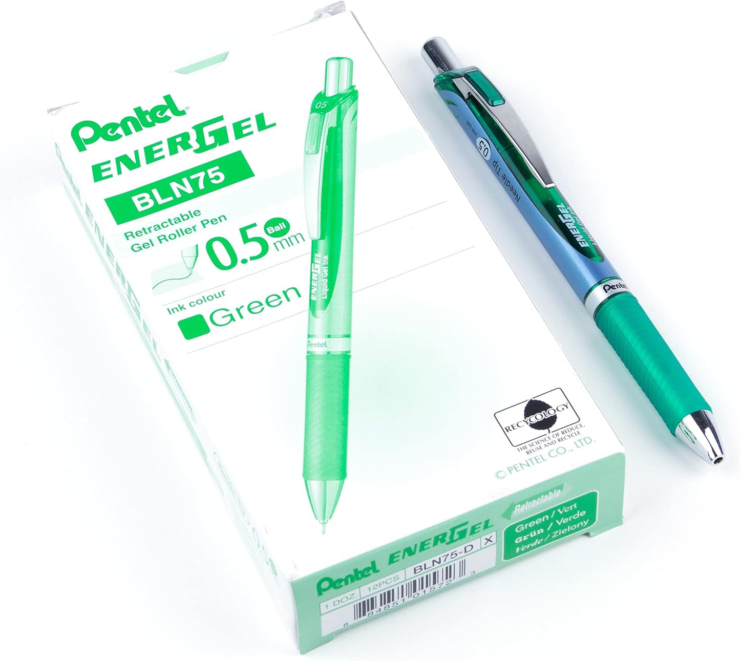 Pentel® EnerGel™ Deluxe RTX Retractable Liquid Gel Pens, Fine Point, 0.5 mm, 54% Recycled, Blue Barrel, Black Ink, Pack Of 12 Pens