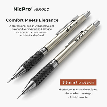 Nicpro 0.7 mm Art Mechanical Pencil Set in Storage Case, 3 PCS Metal Drafting Pencil Lead Pencil with 6 Tube HB Lead Refills, 3 Erasers, 9 PCS Eraser Refills for Artist Writing, Drawing, Sketching