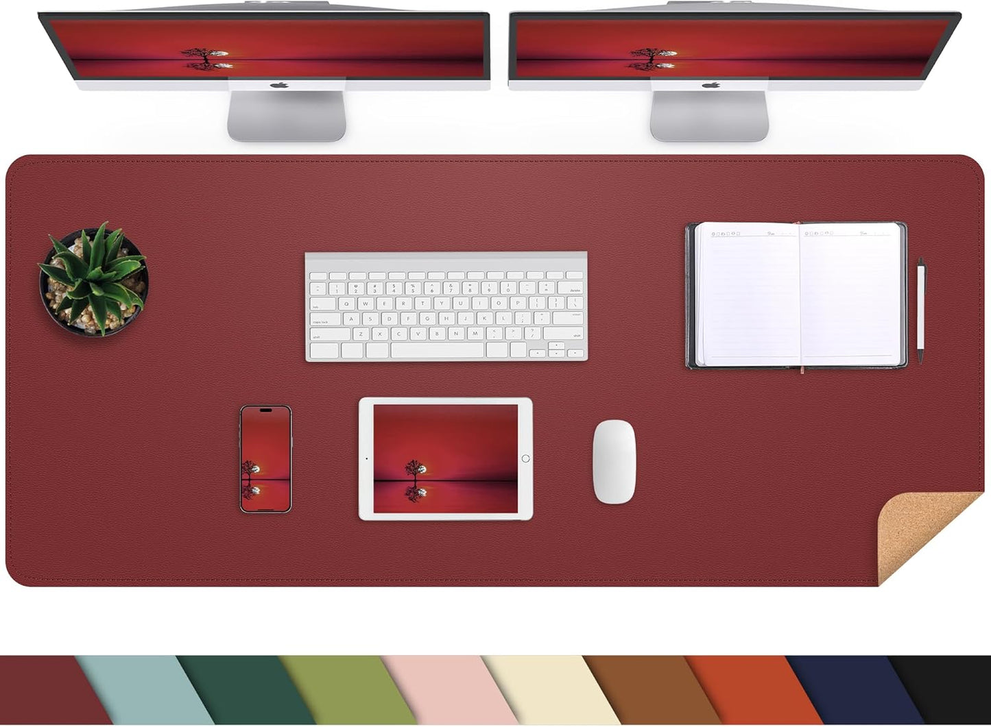 Large Desk Mat 47.2" x 17" Leather Desk Pad Protector with Natural Cork & PU Leather, Non-Slip Office Desk Mat, Large Mouse Pad, Waterproof Desk Blotter pad for Office&Home(Black)