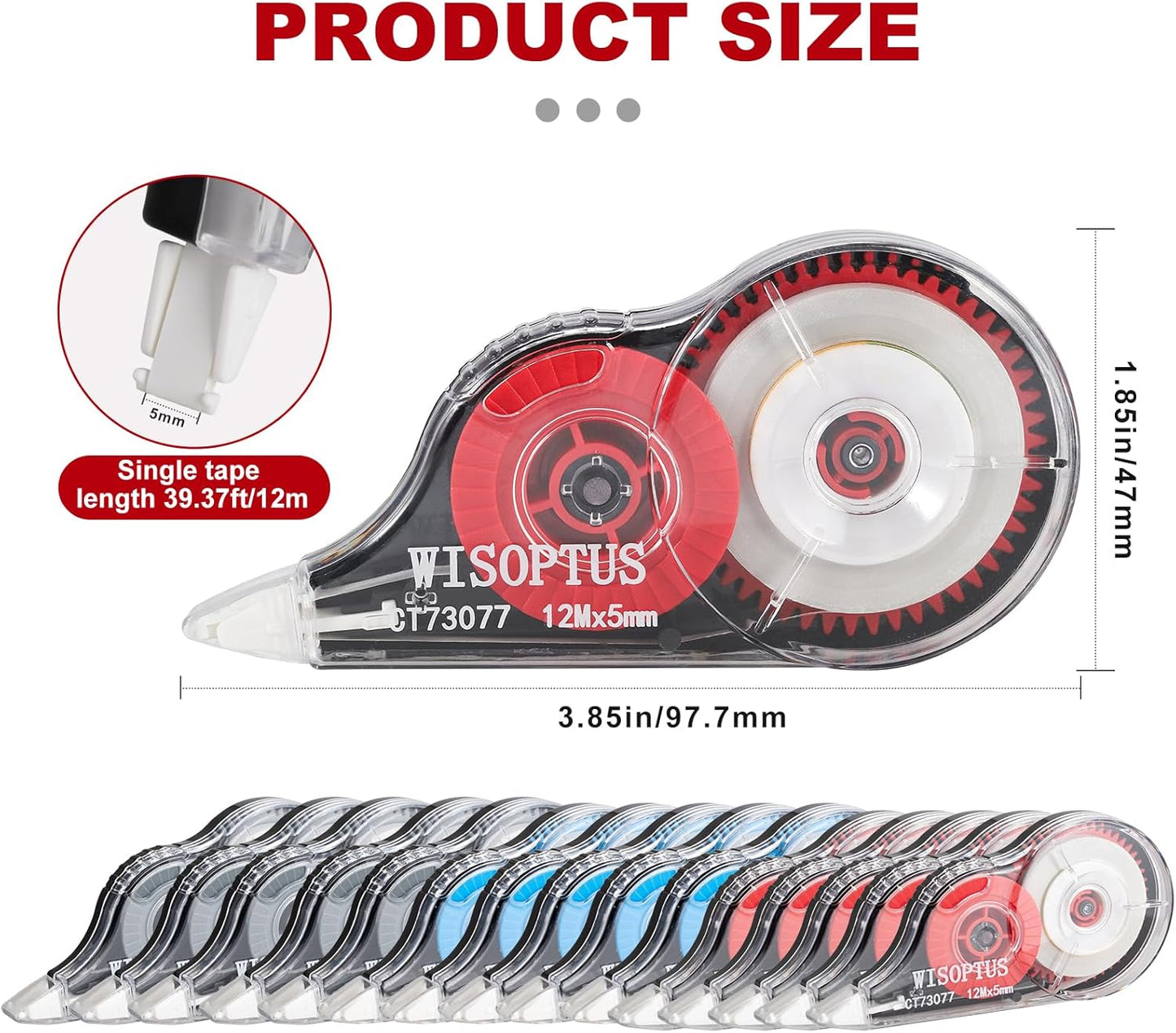 15PCS Correction Tape, 39.37ft Each, Fast, Clean, Opaque and Easy to Use Tear-Resistant Correction Tape Bulk Office or School Supplies, Blue, Red, Gray