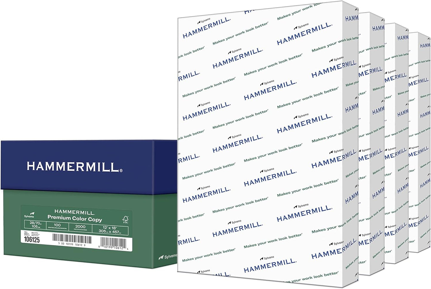 Hammermill Printer Paper, Premium Color 28 lb Copy Paper, 8.5 x 11-5 Ream (2,500 Sheets) - 100 Bright, Made in the USA, 102450C, White