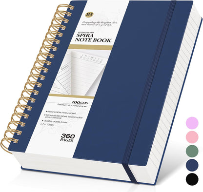 MUAHLIUB Spiral Notebook Journal College Ruled, 360 Pages Lined Thick Journals for Women Men, B5 Big Notebooks with 100GSM Paper, Spiral Bound Journaling for Writing Work School Black 7.6"×10"