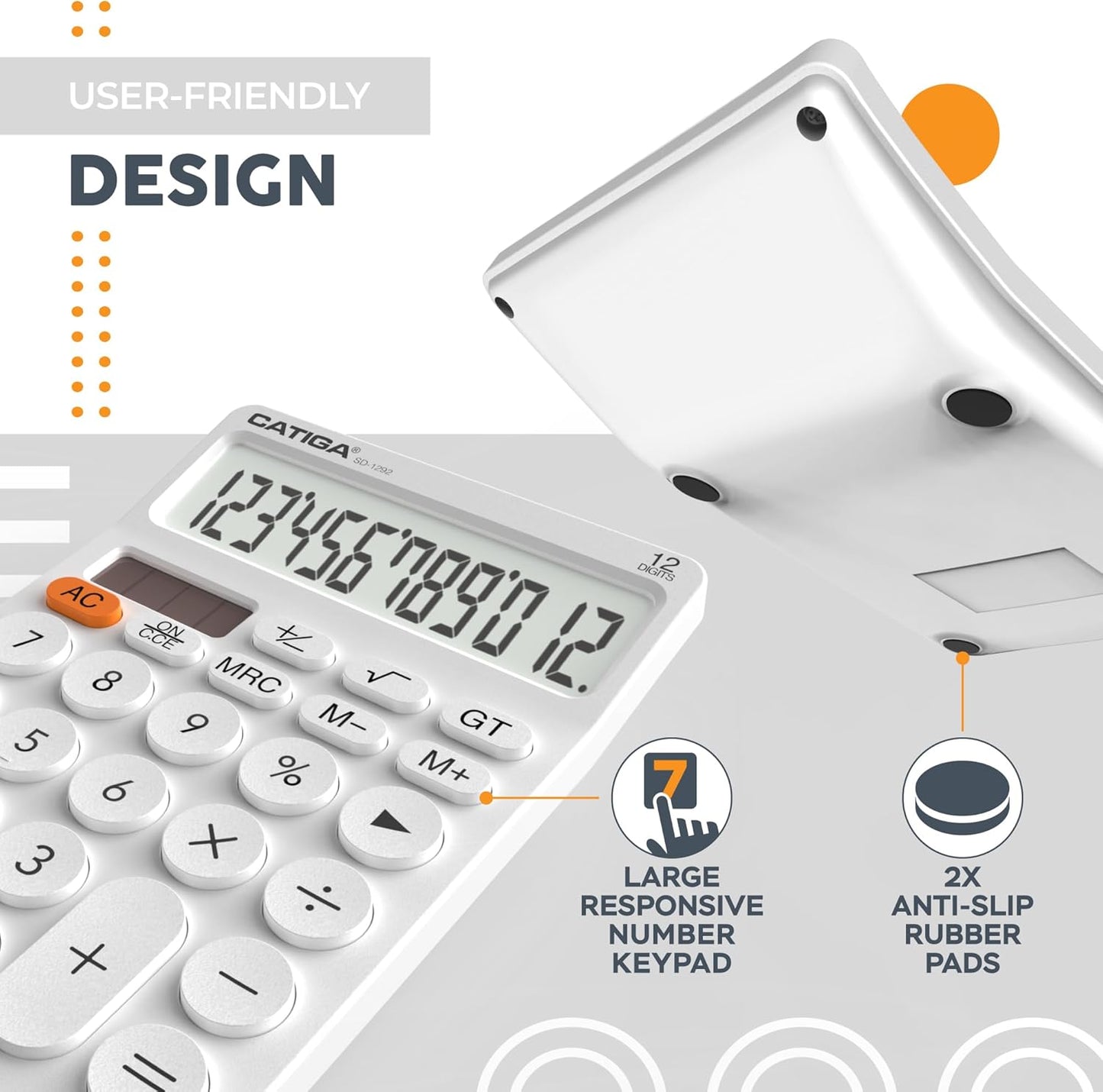 CATIGA 12 Digit Desktop Calculator Basic Desk Calculator with Large LCD Display, Big Buttons, 4 Function, Solar and Battery Dual Power, for Office, School, Home, SD-1292 Green