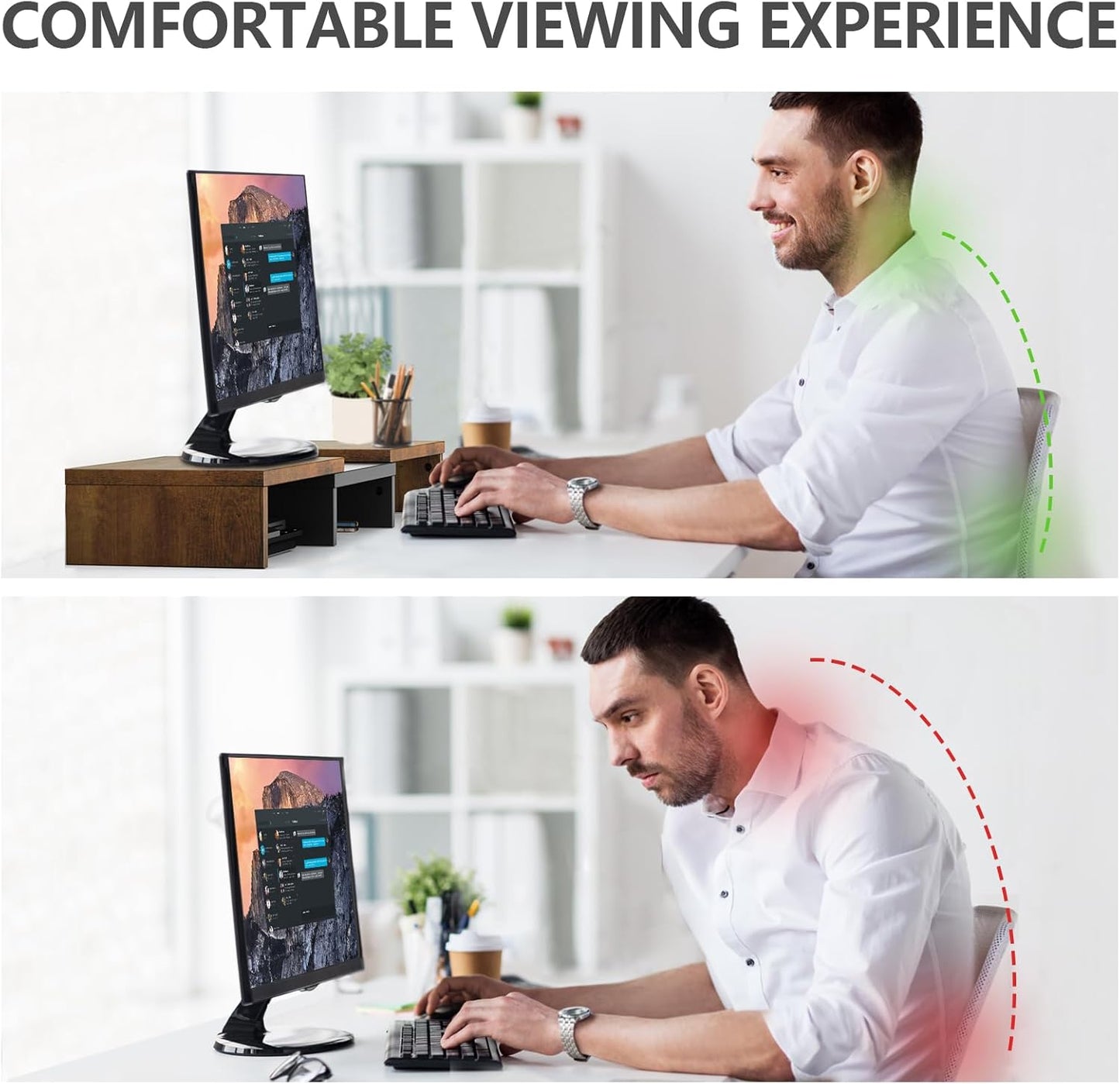 TAVR Dual Monitor Stand Riser Office Desktop Organizer Stand for 2 Monitors, Adjustable Length and Angle 3 Shelf, Extra Long Multifunctional Wooden Stand up to 43.3" fit Computer, Laptop, TV, Black
