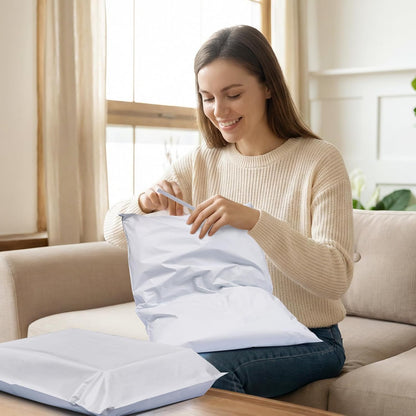 Fuxury Poly Mailers 10x13 Inch 100 Pack,Shipping Bags for Clothing,Strong Adhesive Mailing Envelopes,Heavy Duty Self Seal Plastic Postal Return Package Bags for Books Accessories Business,White