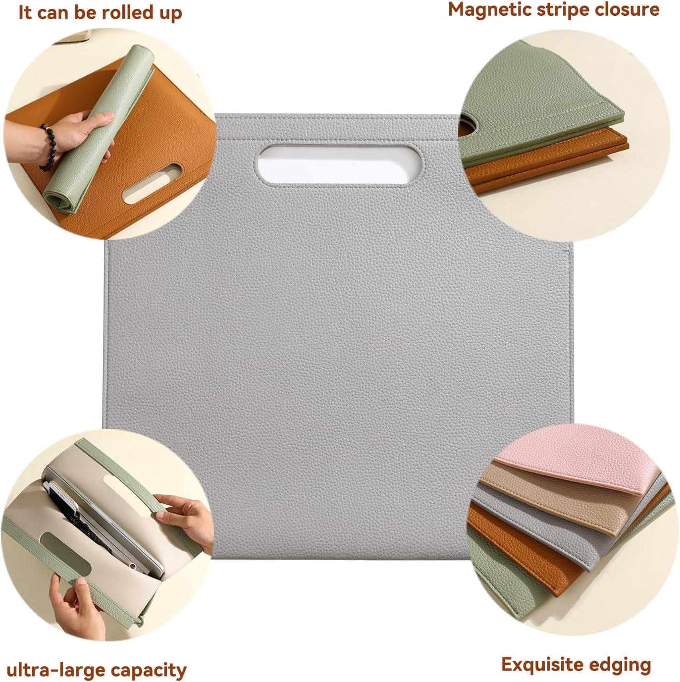 Premium PU Leather Waterproof File Folder & File Jackets & File Pockets Easy to Clean Document Organizer, Multi-Color Options, 13.34x12.56in, Ideal for Students & Professionals(Brown)