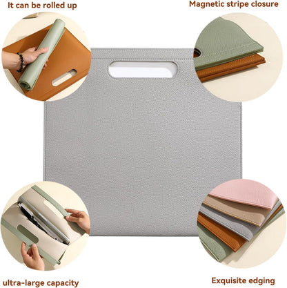 Premium PU Leather Waterproof File Folder & File Jackets & File Pockets Easy to Clean Document Organizer, Multi-Color Options, 13.34x12.56in, Ideal for Students & Professionals(Brown)