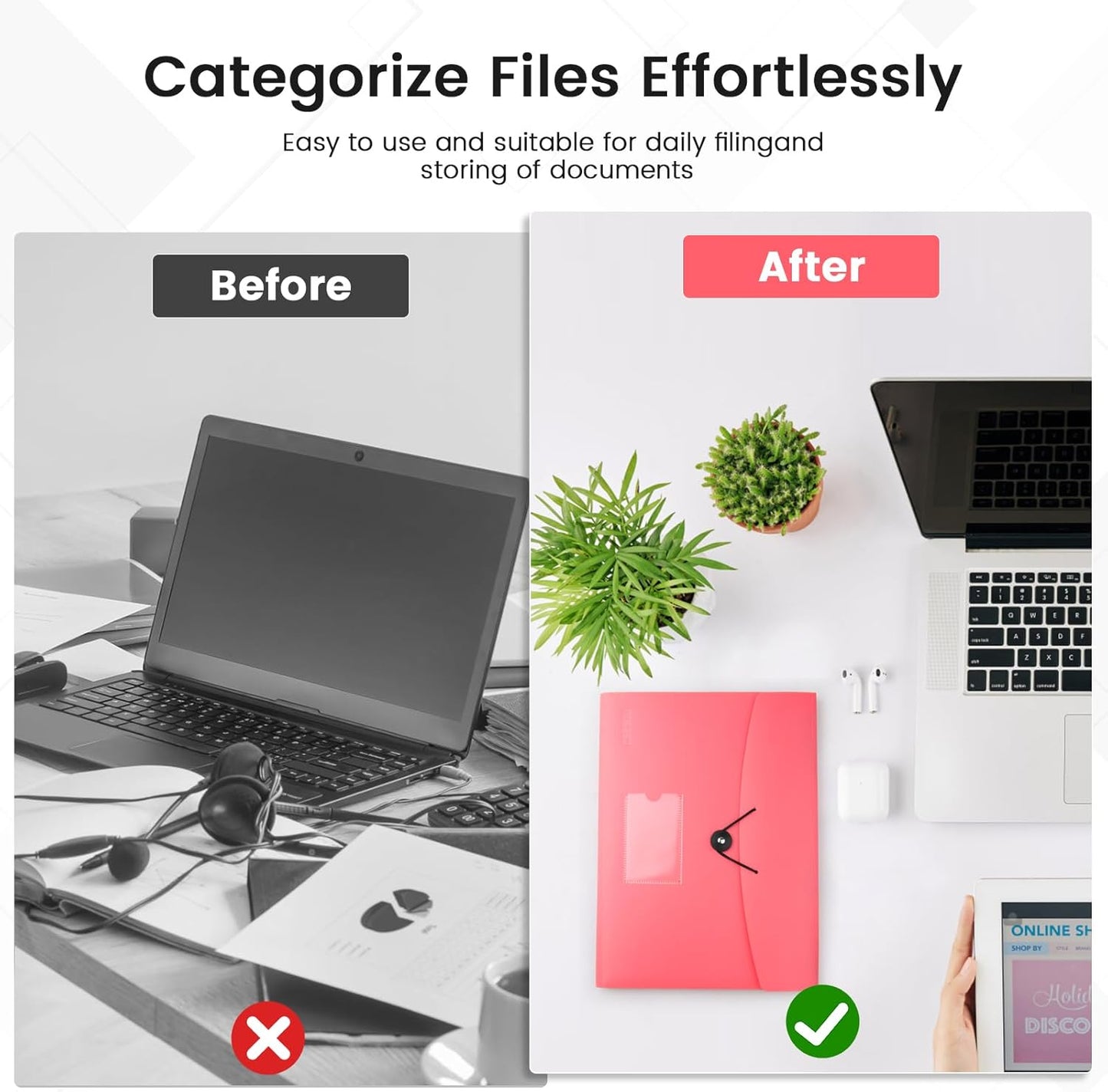 13 Pocket Expanding File Folder Accordian File Organizer, A4 Letter Size Paper Document Receipt Holder for School Office Supplies, Black
