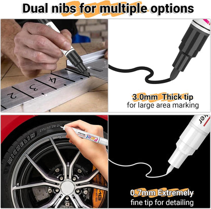 Dual Tip Paint Pens Paint Markers, 4 White & 4 Black Oil Based Permanent Markers - 0.7mm Extra Fine Tip, Waterproof, Quick-drying, Good Coverage for Rock, Metal, Tire, Plastic, Wood, Glass, Fabric