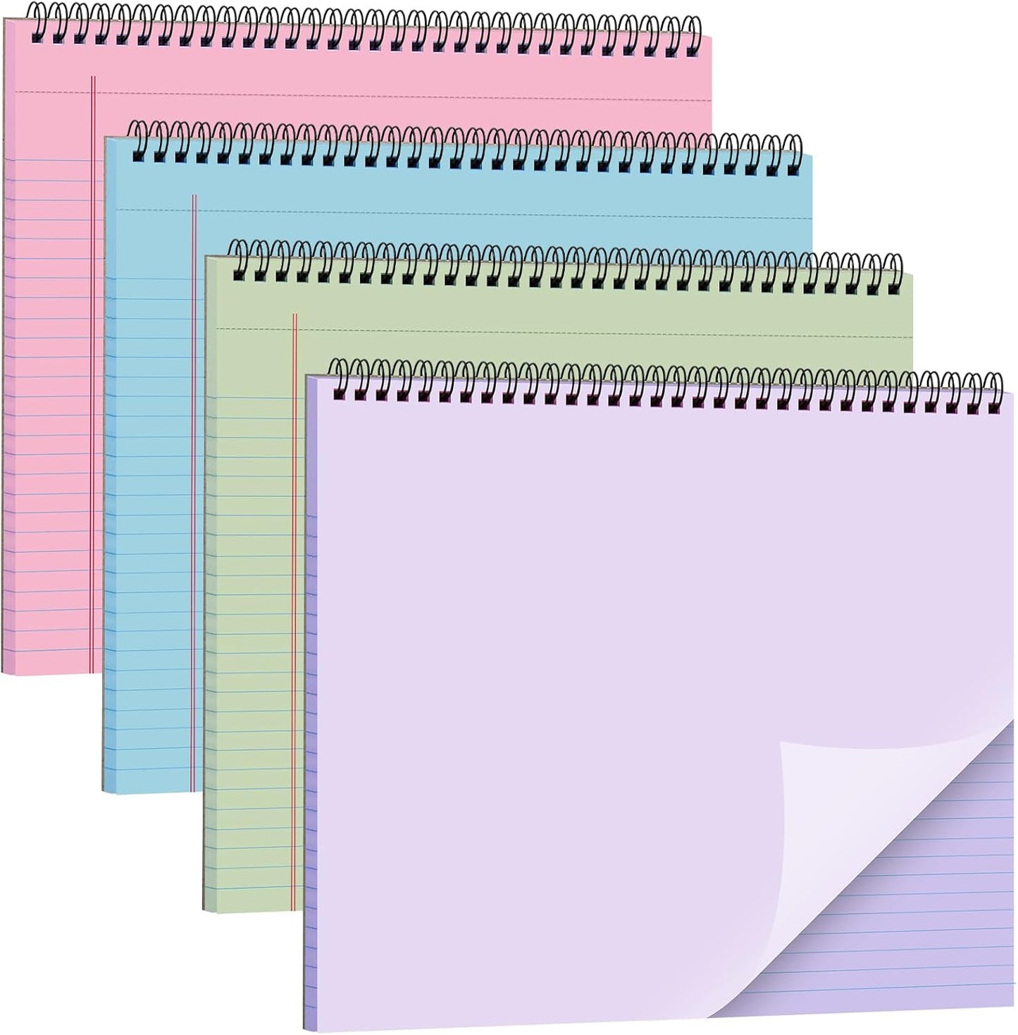 MotiMind 4 Pcs Legal Pads Landscape Notebooks Hole Punched Top Spiral Bound Notebooks 11 x 9.5 Inch College Ruled Drawing Notepad Tear Line for Removal 50 Sheet Office Steno Book(White)