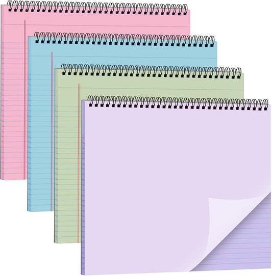 MotiMind 4 Pcs Legal Pads Landscape Notebooks Hole Punched Top Spiral Bound Notebooks 11 x 9.5 Inch College Ruled Drawing Notepad Tear Line for Removal 50 Sheet Office Steno Book(White)
