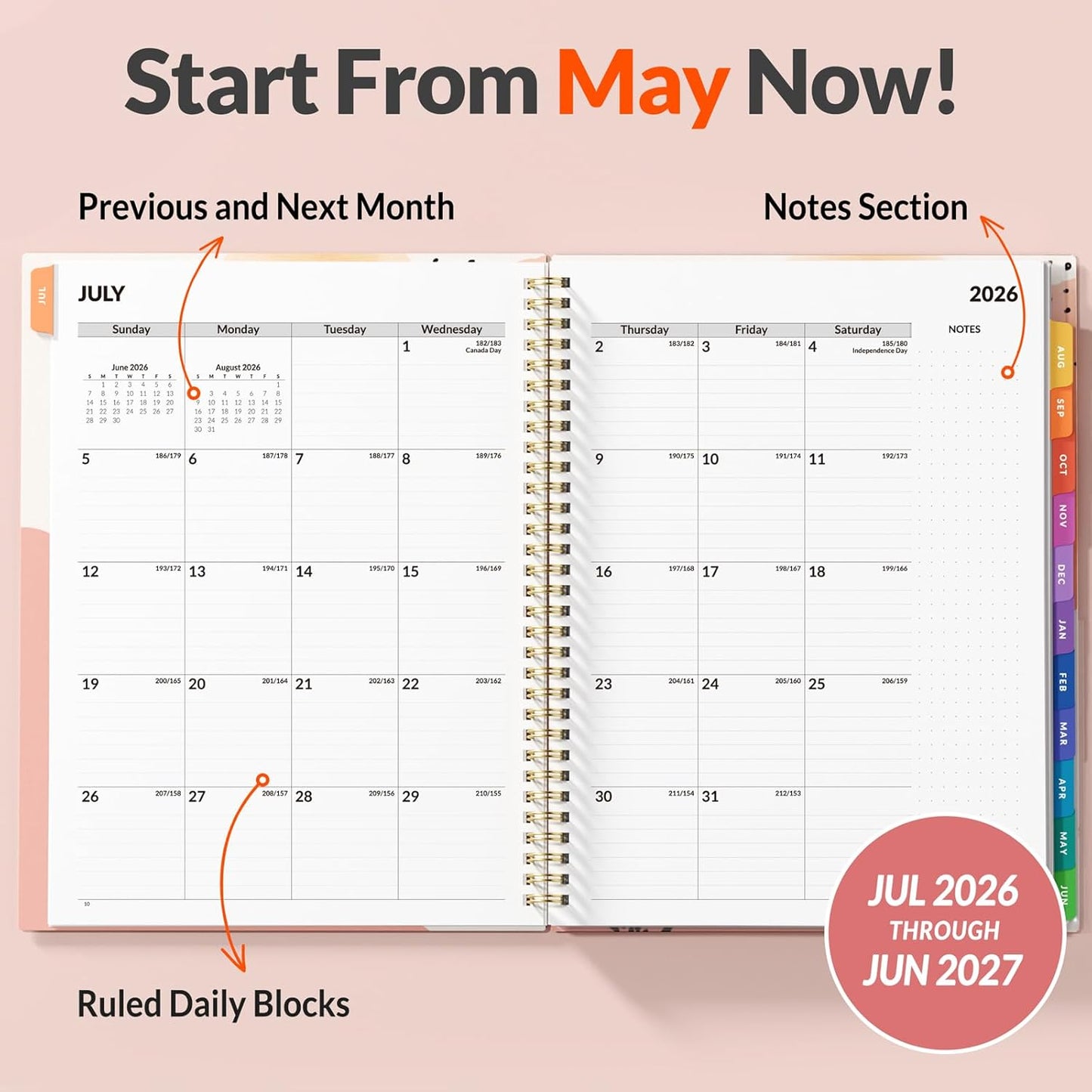 SUNEE 2026-2027 Appointment Book, Quarter-Hourly, Weekly & Monthly - from July 2026 to June 2027, 8.5"x11" Academic Planner, Flexible Cover, Note Pages, Bookmark, Spiral Binding, Black