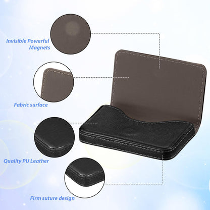 Outus 2 Pcs Business Card Holder, PU Leather Business Card Case Pocket Wallet with Magnetic Shut for Valentines Gift Adult(Black and Coffee)