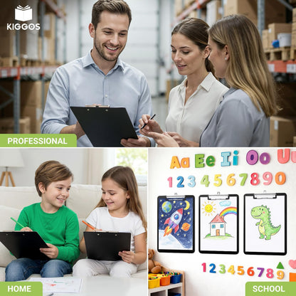 Kiggos Black Plastic Clipboard 12.5” x 9” Durable Clipboards Low Profile Metal Clip Board Holds 100 Sheets for Classroom Office Teachers Students Home Trucker Acrylic Clipboard Organizer