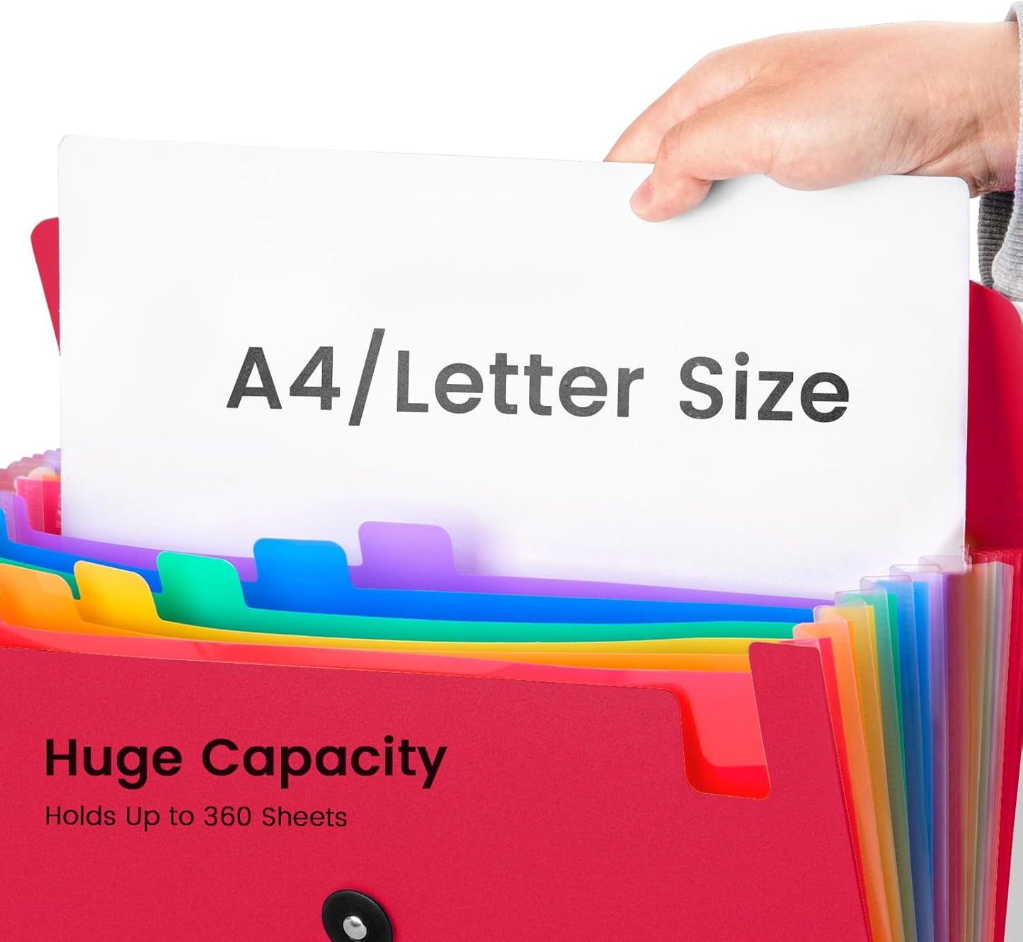 3 Pack 7 Pocket Accordian File Organizer, Expanding File Folder with Labels, Plastic Expandable File Folder for Documents Letter Size A4 Papers
