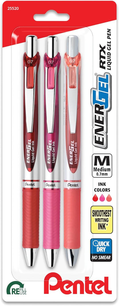 Pentel EnerGel RTX Retractable Liquid Gel Pen, Passion Hue, 0.7mm, Assorted Violet Ink Pack of 3 Pens (BL77PASBP3M)