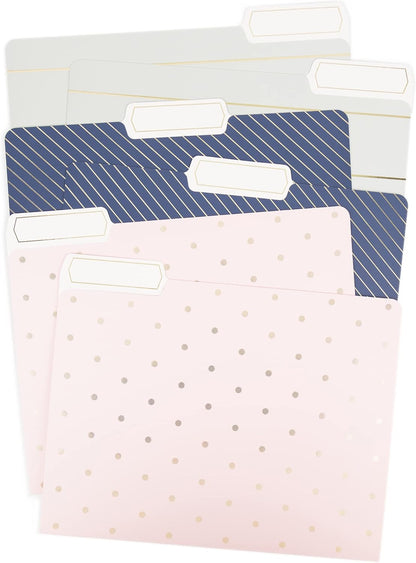 U Brands Fashion File Folders, 1/3-Cut Tabs in Assorted Positions, Letter Size, Office Supplies, 6 Count (Classic)