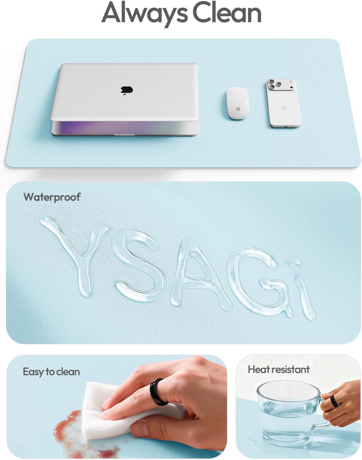YSAGi Leather Office Desk Pad Protector, Large Mouse Pad, Non-Slip, PU Leather, Laptop Desk Blotter, Waterproof Writing Pad for Office and Home, Black, 23.6" x 13.8" - Colors B