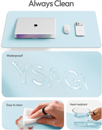 YSAGi Leather Office Desk Pad Protector, Large Mouse Pad, Non-Slip, PU Leather, Laptop Desk Blotter, Waterproof Writing Pad for Office and Home, Black, 23.6" x 13.8" - Colors B