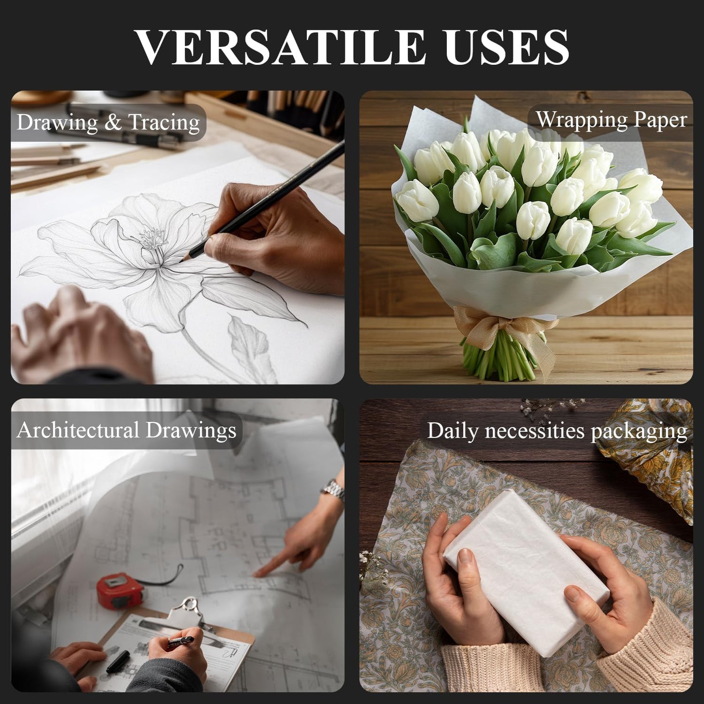 Tracing Paper for Drawing, 9 X 12'' Tracing Paper Pad, 75 Sheets Transparent Vellum Paper for Tracing Pads, 38lb/60gsm Translucent Trace Pad for Pencil Sketching, Image Tracing.