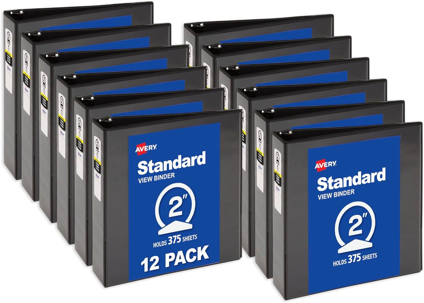 Avery Standard View 3 Ring Binders, 0.5" Round Rings, 100-Sheet Capacity, 0.7 Inch Wide Spine, Black Binders, Ideal for Lightweight Organization and Occasional Referencing (12-Pack of 05705)