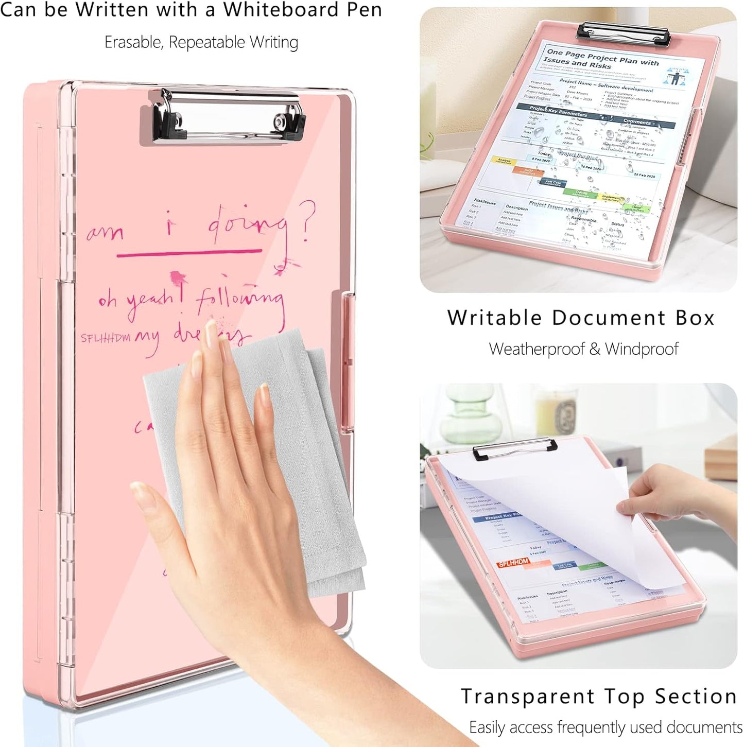 SFLHHDM Clipboard with Storage,Heavy Duty Clip Boards 8.5x11 with 2 Storage Case,Clear Visible Panel Storage Clipboards,Side Opening Nursing Clipboard Folder for Office Supplies-Light Purple