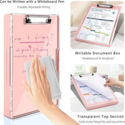 SFLHHDM Clipboard with Storage,Heavy Duty Clip Boards 8.5x11 with 2 Storage Case,Clear Visible Panel Storage Clipboards,Side Opening Nursing Clipboard Folder for Office Supplies-Light Purple