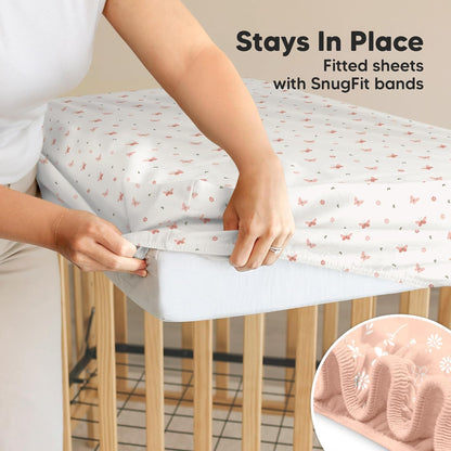 2-Pack Waterproof Crib Sheets for Boys, Girls - 52x28 Fitted Organic Cotton Baby Crib Sheets, Toddler Mattress Protector Cover, Washable, Soft & Durable Baby Bedding Essentials(Pine Grove)