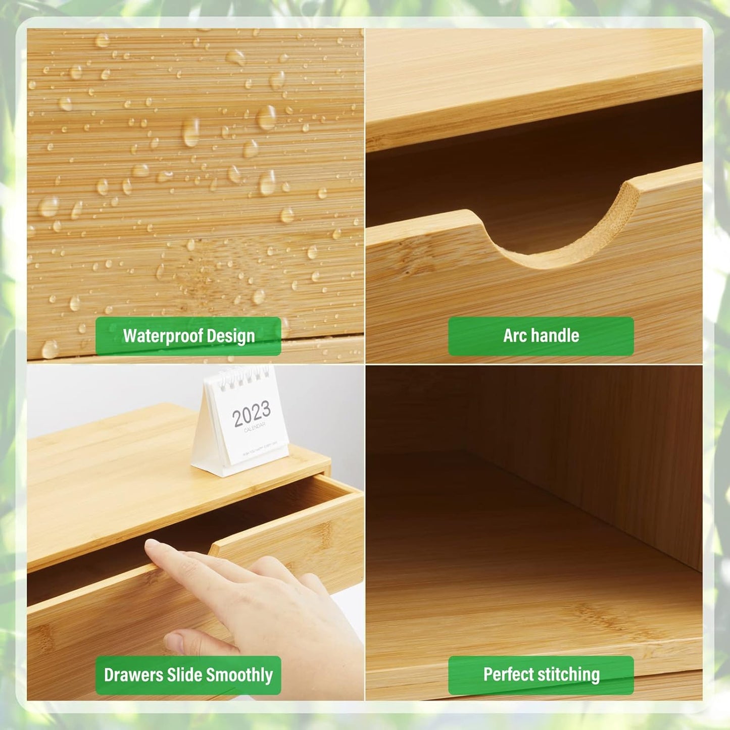 Charmewooden Bamboo Desk Organizer With Drawers Countertop Drawers Counter Storage Box Corner Desk Organizer for Home Office No Assembly Required (3 Drawers)