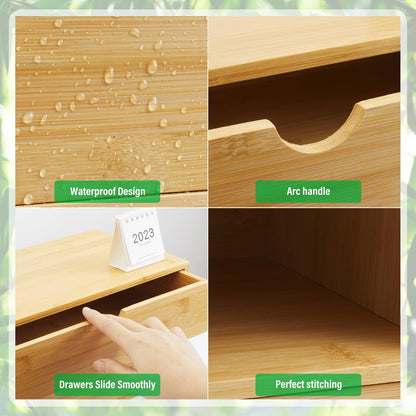 Charmewooden Bamboo Desk Organizer With Drawers Countertop Drawers Counter Storage Box Corner Desk Organizer for Home Office No Assembly Required (3 Drawers)