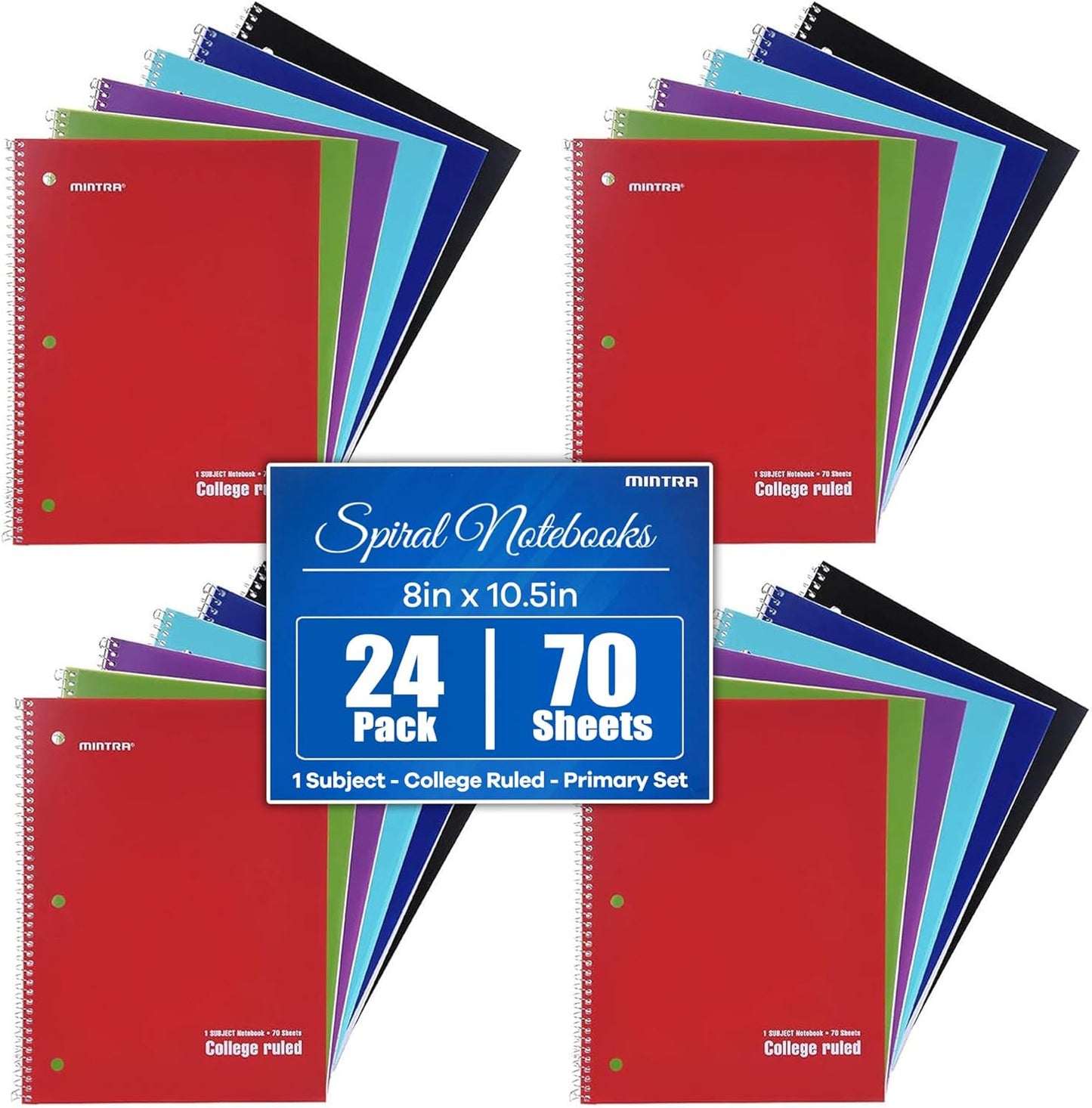 Mintra Office Spiral Notebooks, Wirebound, Journals for School, Work, Business, Aesthetic Stationery, Writing Pads, Teacher & Student Supplies (6, Pastel, College)