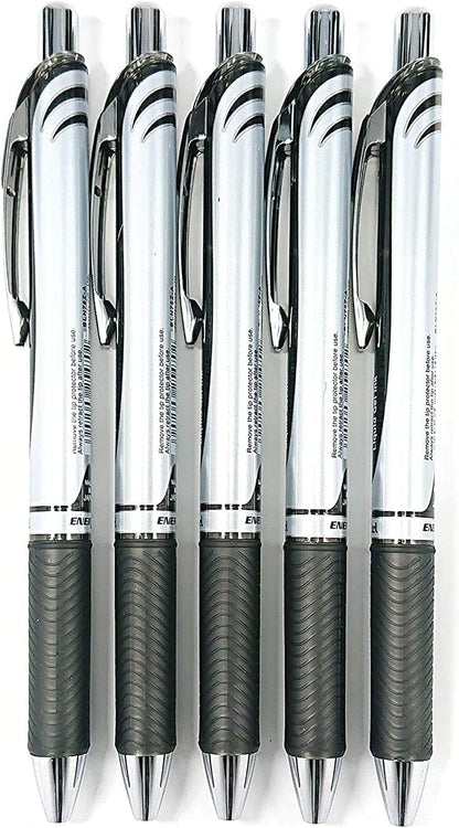 Pentel EnerGel Deluxe RTX Retractable Liquid Gel Pen,0.5mm, Fine Line, Needle Tip, Black Ink-Value set of 5