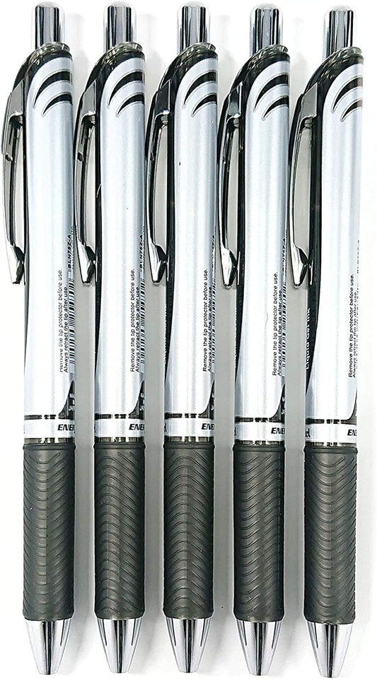 Pentel EnerGel Deluxe RTX Retractable Liquid Gel Pen,0.5mm, Fine Line, Needle Tip, Black Ink-Value set of 5