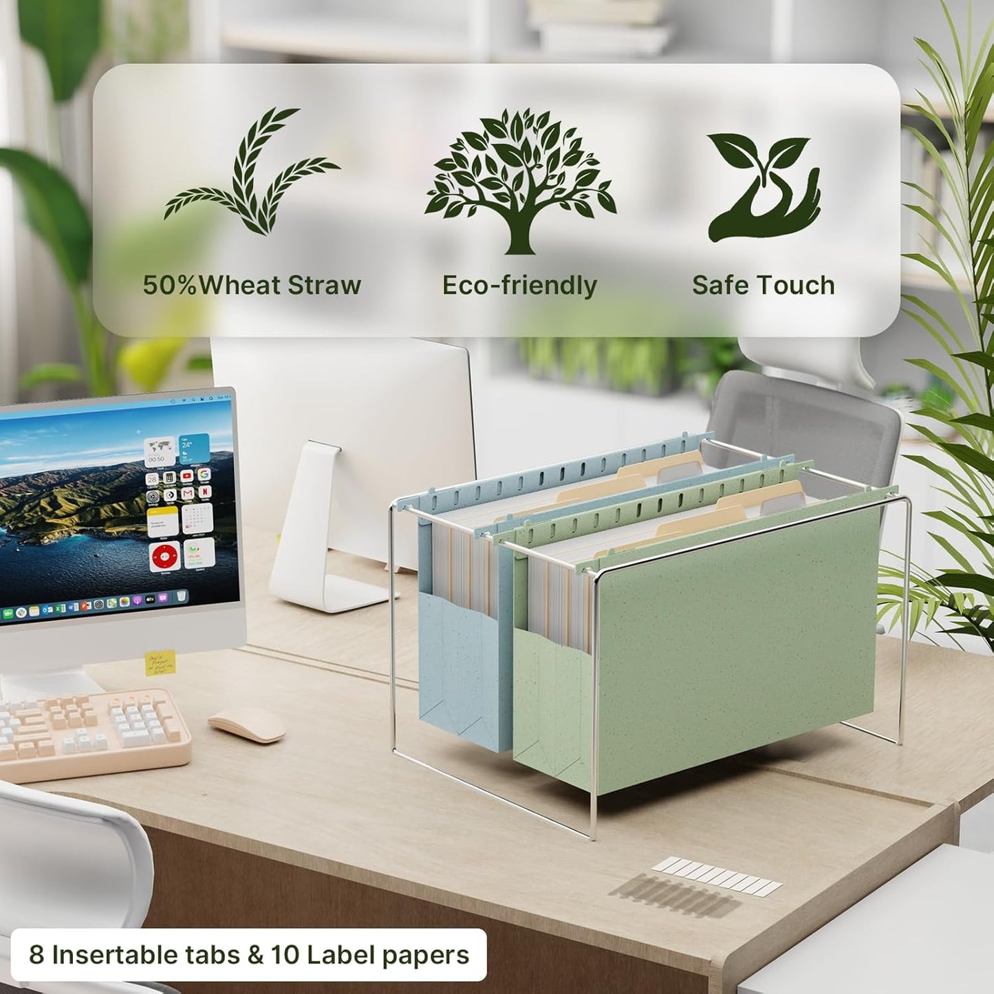 XINGIA Wheat Straw Reinforced Hanging File Folders Legal Size,4 Inch Expansion File Organizer,6 Pack Extra Capacity File Cabinet Folders for Bulky Files,Medical Charts,Filing Folders Hanging with Tabs