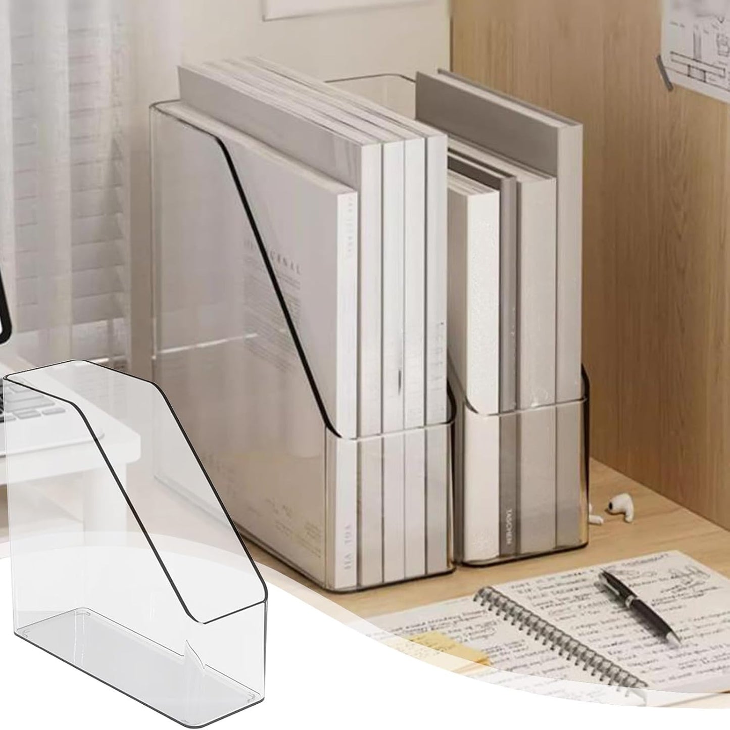 Vertical Magazine File Holder, Clear File Organizer Desk Organizer and Storage Bins Holding for Magazines, Binders, Notebooks, Envelopes, Plastic Office Organization and Storage for Desk