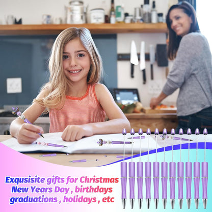 150 Pieces DIY Beadable Pen Kit – 50 Plastic Ballpoint Pens with Refills & Bags, Beads Not Included – School Supplies, Office Accessories & Craft Gifts for Students & Teachers (Multicolor)