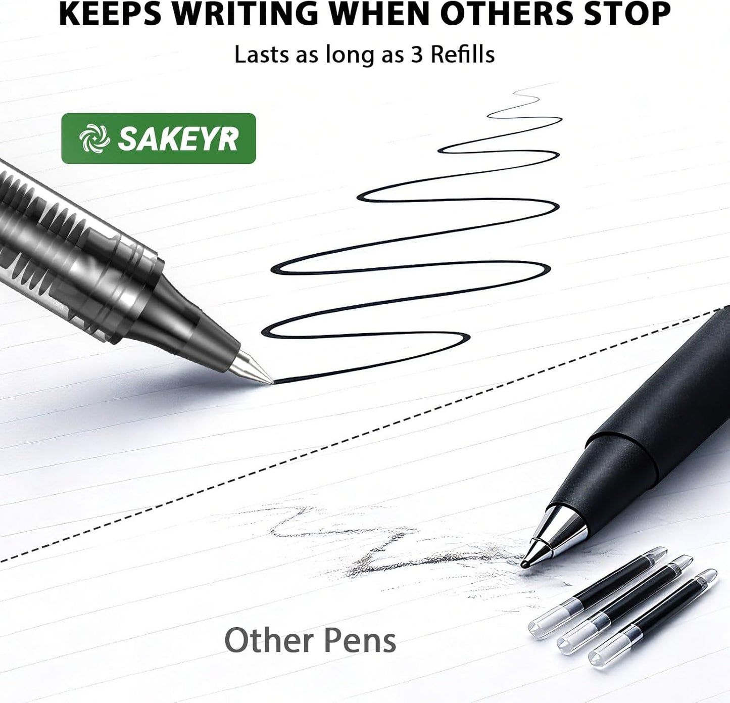 SAKEYR Rollerball Pens, 16 Pack Black Fine Point (0.5mm) Liquid Ink Pens for Smooth Writing, Quick-Drying, Note-Taking, Signatures, Office, School, Journaling & Daily Use