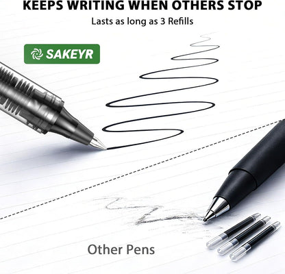 SAKEYR Rollerball Pens, 16 Pack Black Fine Point (0.5mm) Liquid Ink Pens for Smooth Writing, Quick-Drying, Note-Taking, Signatures, Office, School, Journaling & Daily Use