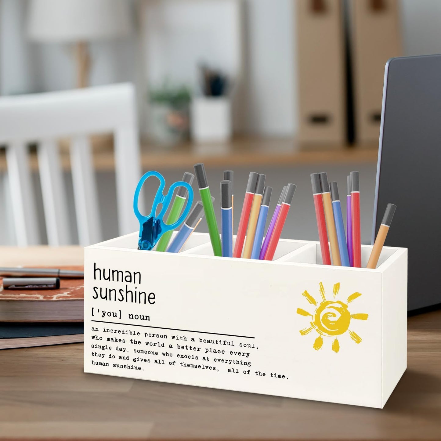 Teacher Appreciation Gifts, Boho Rainbow Teacher Wooden Pen Pencil Holder for Office Desk, Back to School Supplies Gifts for Teachers, It's a Good Day to Teach Tiny Humans