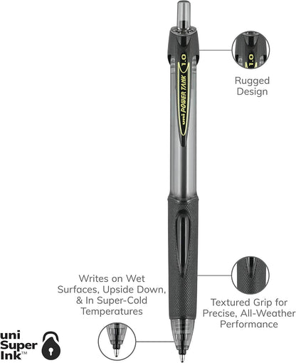 uniball Power Tank RT Ballpoint Pens, Medium Point (1.0mm), Black, 12 Pack