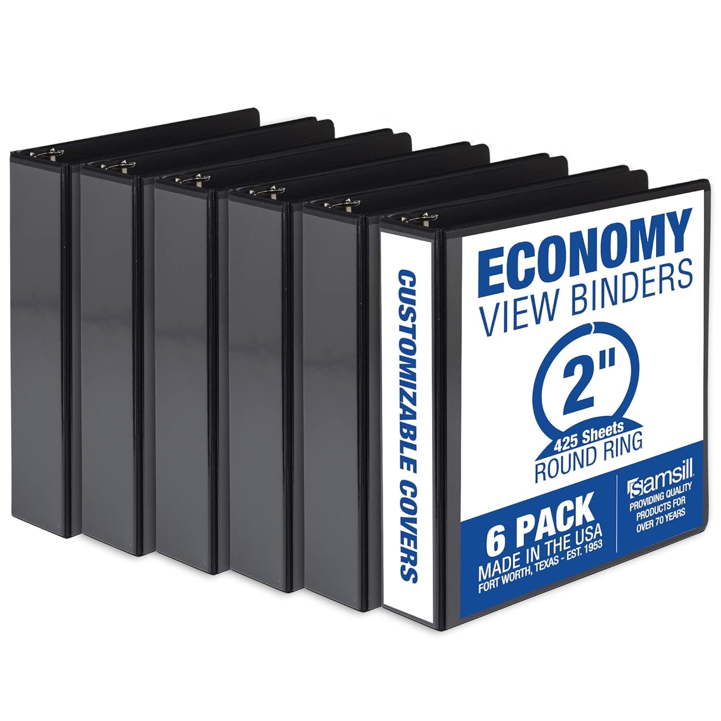 Samsill 3 Inch 3 Ring Binders, Economy Round Ring, Clear View Cover, 550 Sheet Capacity - for School, Home, Office - Black, 4 Pack