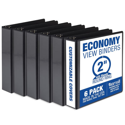 Samsill 3 Inch 3 Ring Binders, Economy Round Ring, Clear View Cover, 550 Sheet Capacity - for School, Home, Office - Black, 4 Pack